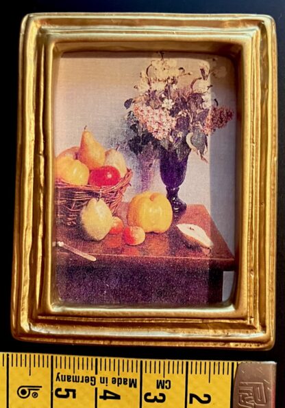 Bild (Stillleben, Blumenstrauss mit Obst). Rahmen Kunstharz. - Image 3