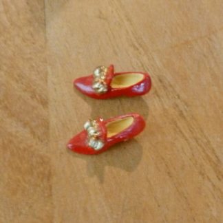 Damenschuhe mit Schleife, rot/gold)). Resin. Handarbeit/England.