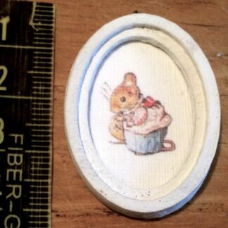 Bild (Mrs. Tittlemouse, oval, Beatrix Potter). Rahmen Handarbeit