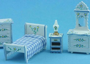 Schlafzimmer 1 : 48 (weiss/blau). Kunststoff weiss handbemalt/St