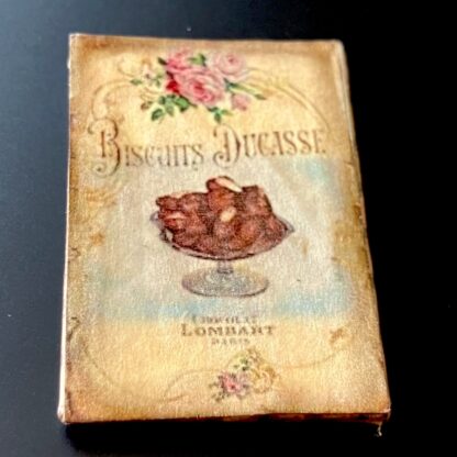 Reklameschild "Biscuits Ducasse" Paris. Holz bemalt, Papier. Einzelstück. Handarbeit, Italien.