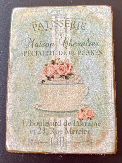 Reklameschild „Patisserie Maison Chevalier“. Handarbeit, Frankreich.